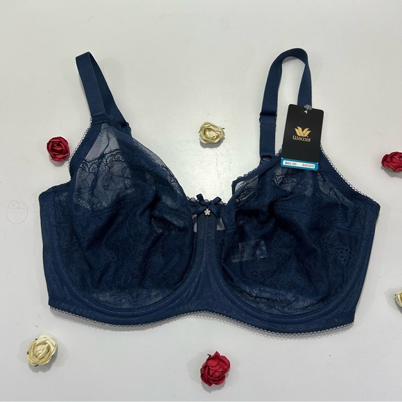 Wacoal Elegant Deep Blue Lace Retro Chic Full Figure Underwire Bra 34DDD NWT - Picture 1 of 4